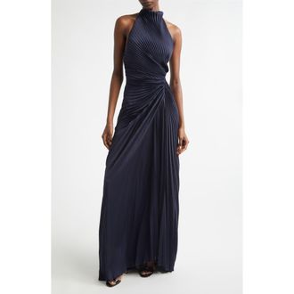 A.L.C. Romy Pleated Halter Gown in Night Blue at Nordstrom, Size 10