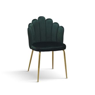 Konte Design Lote de 4 sillas de tela efecto terciopelo verde, patas doradas