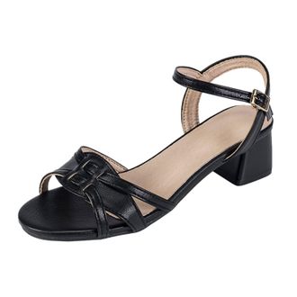 Generic Low Block Heel Sandals Women Fashion Sandals Strap Leather Sandal Slingback Buckle Sandal Elegant Dressy Shoes Casual Walking Shoes Solid Color Strapp