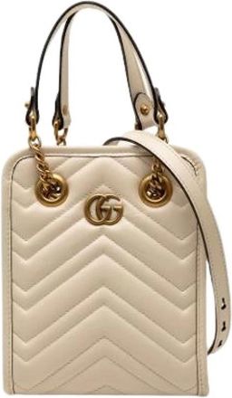 Gucci Pre-owned Quilted Satchel - Dames - Vintage Handtas - Beige - ONE Size - Leer - Vintage