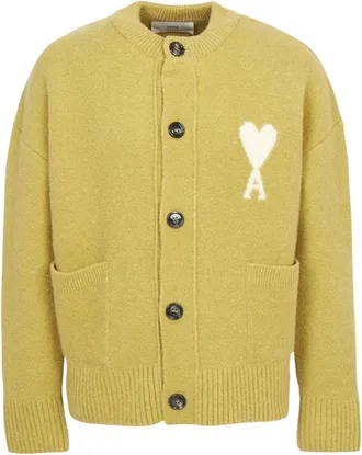 Ami Big Heart Logo Alpaca Cardigan Lime Green Off-White UKC366-KN0135-3993
