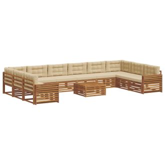 vidaXL Juegos De Sof&aacute;s 11 Uds. Natural Y Beige Madera De Acacia S&oacute;lida Vidaxl