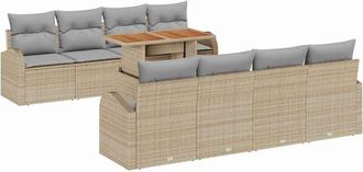 vidaXL Garden Sofa Set with Storage 9 pcs Beige Poly rattan Vidaxl