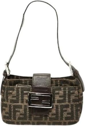 Fendi Pre-owned Shoulder Bags, female, Brown, Size: ONE SIZE Pre-owned Canvas Shoulder Bag