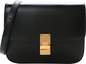 Celine Black Box Calf Leather Medium Classic Box Flap Bag (Authentic Pre- Loved)