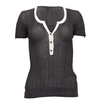 BOSS Boss Ribbed-Knit Short Sleeve Top in Black Viscose
