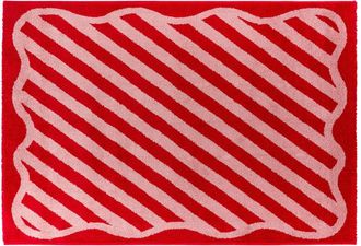 Nazar Rugs Alfombra vintage estilo a&ntilde;os 70 roja a rayas - 200x280 cm