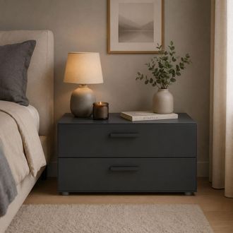 Dmora Cajonera Plana, 2 Cajones, Apertura Y Cierre Deslizante, 74x52x35h Cm Negro Antracita