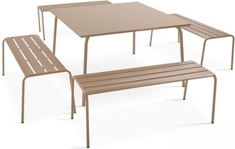 Oviala Mesa de jard&iacute;n cuadrada y 4 bancos de metal topo