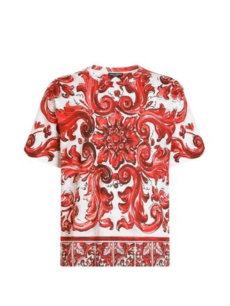 Dolce & Gabbana Baumwoll-T-Shirt mit Majolika-Print
