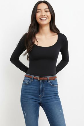 Boss Orange by Hugo Boss Langarmshirt BOSS ORANGE Edeline Premium Damenmode, Damen, Gr. S, schwarz 006, Jersey, Obermaterial: 94% Baumwolle, 6% Viskose, meliert, tiefer Rundha