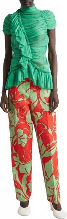 Dries Van Noten Pilar Straight Leg Pants In Red/medium Green