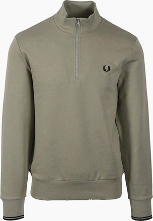 Fred Perry Mens FRED PERRY HALF ZIP SWEATSHIRT SEAGRASS/BLACK - Tan - Size: 38