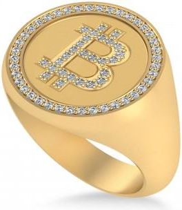 Allurez Diamond Cryptocurrency Bitcoin Mens Ring 14k Yellow Gold (0.34ct)