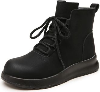 Generic Womens Flats Platform Snow Boots Comfort Round Toe Lace Up Warm Winter Shoes with Side Zipper (Black,5.5)