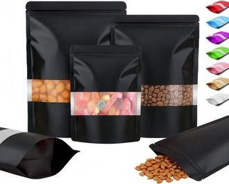 OEM Paquete De 100 Bolsas Doypack De Mylar Negras (14x20 Cm), Bolsas Impermeables Para Almacenar Alimentos Con Ventana Transparente