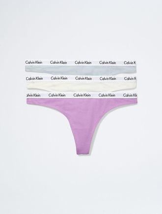 Calvin Klein Womens Carousel Logo Cotton 3-Pack Thong - Multi - XS