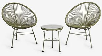 Sklum Conjunto De Sal&oacute;n Con 2 Sillones Y Mesa Auxiliar En Acero Y Mimbre Sint&eacute;tico New Acapulco Sklum