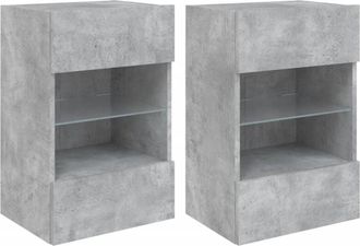 vidaXL Wall Cabinets with LED Lights for TV 2 pcs Concrete Grey 40x30x60.5 cm vidaXL