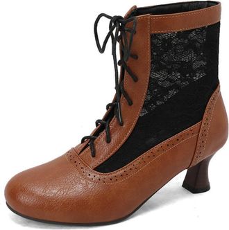 Generic Vintage Victorian Boots Lace Up for Women Ankle Booties Low Kitten Heel Wingtip Witch Renaissance Gothic Granny Boots Non-Slip Sole for Party Prom Eve