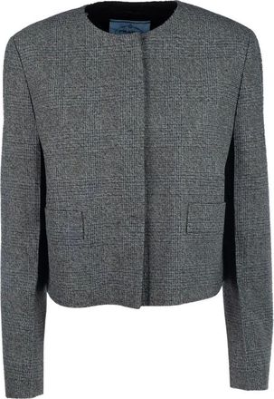 Prada Tweed Jackets, female, Gray, Size: S Cropped Jacket