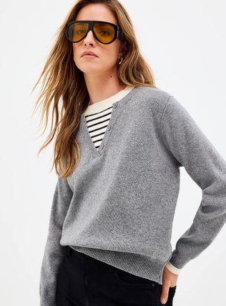 Contemporaine Womens Fooler striped Henley Shirt sweater