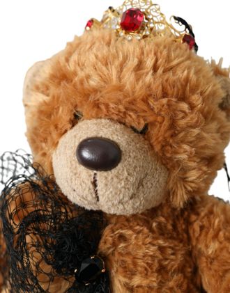 Dolce & Gabbana Womens Brown Teddy Bear Gold Crystal Crown Hair Band Diadem Polyester Brass Accessory