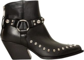 Elena Iachi Studded Leather Texano Boots - Dames - Cowboylaarzen - Zwart - 40 EU - Leer - Schoenen