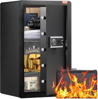 OEM Caja De Seguridad De Una Puerta De 113 L Con Cerradura (llave, Contrase&ntilde;a Y Huella Dactilar), Con Bolsa Ign&iacute;fuga, Porta Llaves, Luz Led Y 2 Estantes, 