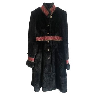 John Galliano Black Embroidered Rabbit Fur Coat Size M