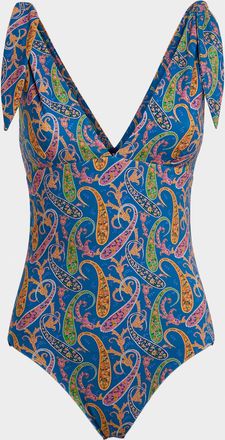 Etro Paisley Tie-Shoulder One-Piece Swimsuit