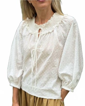Loretta Caponi Zita Blouse In Flowery Plumetis