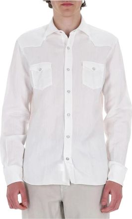 Barba Camicia Texas in Cotone-Lino Dandylife - Heren - Casual Overhemden - Wit - XL - Katoen - Overhemden