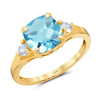 MAX + STONE 10k Yellow or White Gold Cushion Cut Gemstone Three Stone Ring