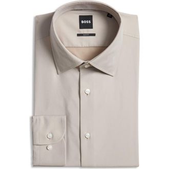 BOSS P Hank Slim Fit Dress Shirt in Open Beige at Nordstrom, Size 14.5 - R