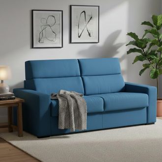 Dmora Dmora - Sof&aacute; Cama 3 Plazas Marcon, Sof&aacute; Convertible Para Sal&oacute;n, Acolchado, Desenfundable, Calidad 100% Made In Italy, 220x95 H100 Cm, Azul