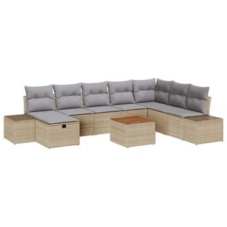 vidaXL Garden Sofa Set with Cushion 9 pcs Beige Poly rattan vidaXL