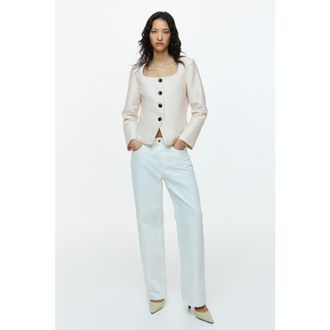 H&M Square-neck Blazer in Light Beige at Nordstrom, Size Xx-Large