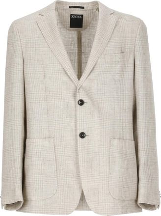 Ermenegildo Zegna Beige Linnen en Wol Jas - Heren - Blazers - Beige - M - Wol - Jassen