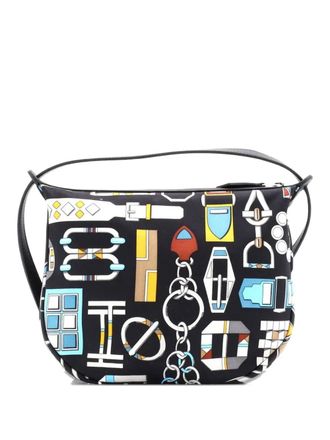 Herm&egrave;s Sursoie To Go Pouch Printed Silk and Leather shoulder bag - Nero