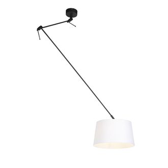 QAZQA R&uacute;stico L&aacute;mpara Colgante Negra Con Pantalla De Lino Blanca 35 Cm - Blitz Lino /acero Cil&iacute;ndra /alargada /redonda Adecuado Para Led Max. 1 X 60 Watt - 