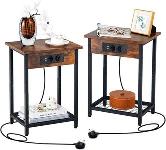 Costway Costway - 2 Mesitas de Noche, Estación de Carga, 2 Puertos usb, Mesilla de Noche con Estante Abierto, Marco De Metal, Mesita de Noche Dormitorio, 40