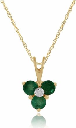 Gemondo Classic Round Emerald & Diamond Cluster Pendant in 9ct Yellow Gold