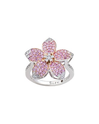 Suzy Levian Silver 0.02 Ct. Tw. Diamond & Gemstone Flower Ring