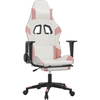 vidaXL Silla Gaming Masaje Y Reposapi&eacute;s Cuero Sint&eacute;tico Blanco Y Rosa Vidaxl