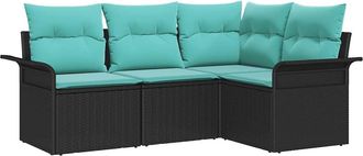 vidaXL Conjunto De Sof&aacute; De Jard&iacute;n 4 Uds. Negro Rat&aacute;n Sint&eacute;tico Vidaxl