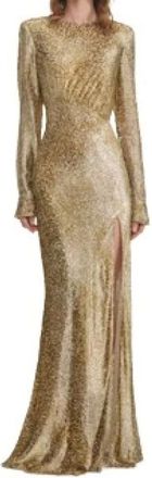 Self Portrait Kleedjes, Dames, Geel, M, Gouden Maxi Jurk met Asymmetrische Snit