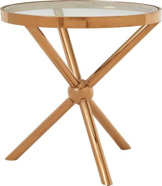 Premier Housewares Durable Round Rose Gold Side Table, Unique Metallic Bedside Table, Versatile And Compact Small Lounge Table