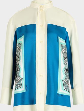 C&acirc;llas Milano Lyn Oversized Geometric-Print Silk Shirt
