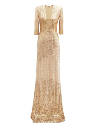 Gemy Maalouf V-neck three-quarter sleeve maxi dress - Gold